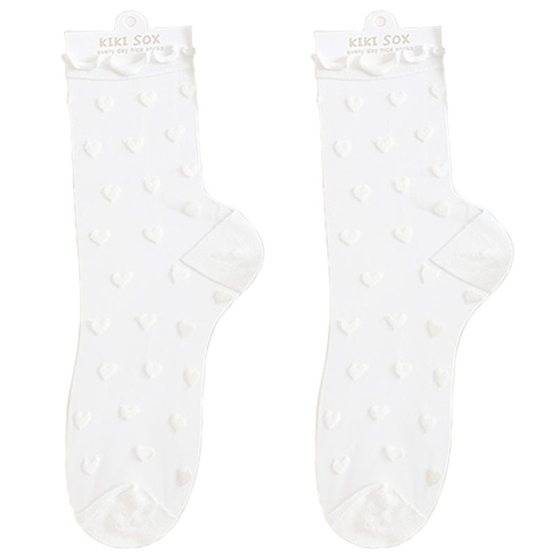 LolitaFetch Essentials Heart Ruffle Sheer Glass Silk Calf Socks - image 5