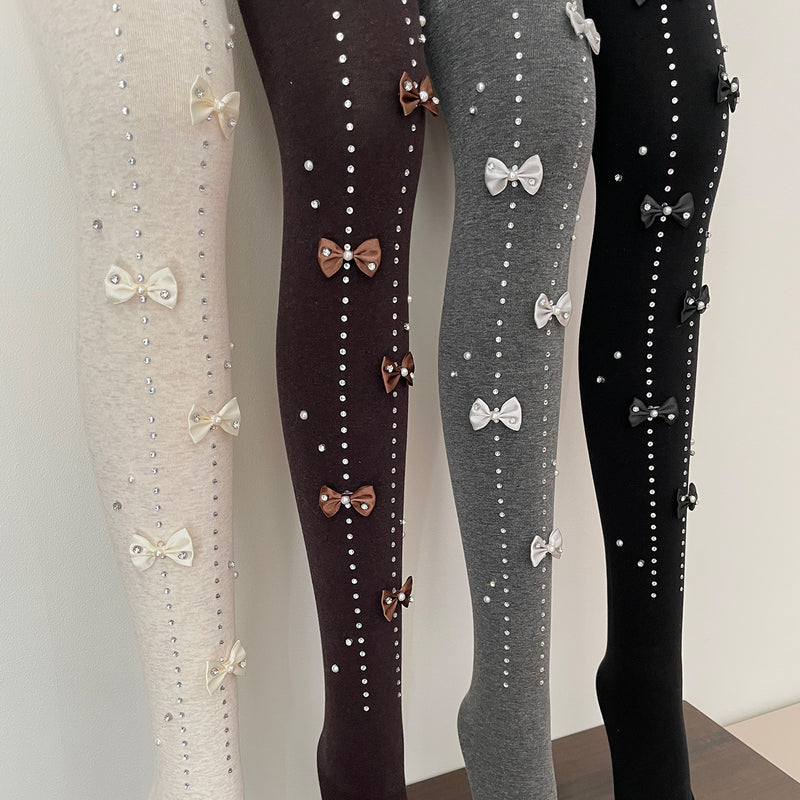 LolitaFetch Essentials Heavy Rhinestone Bow Fleece-Lined Tights - image 3