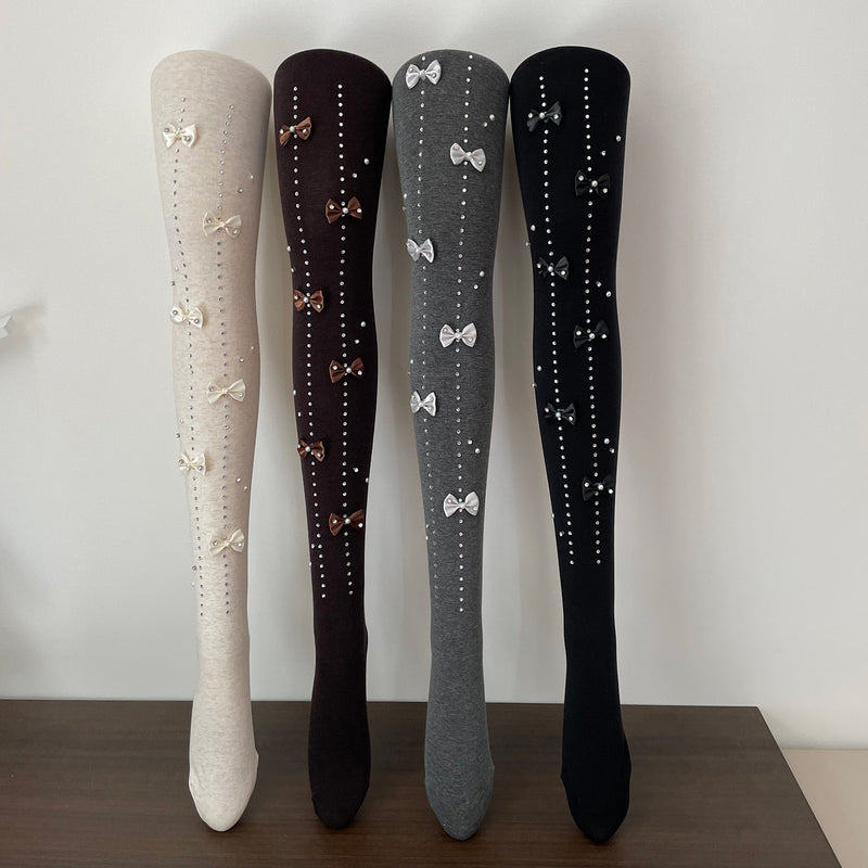 LolitaFetch Essentials Heavy Rhinestone Bow Fleece-Lined Tights - image 4