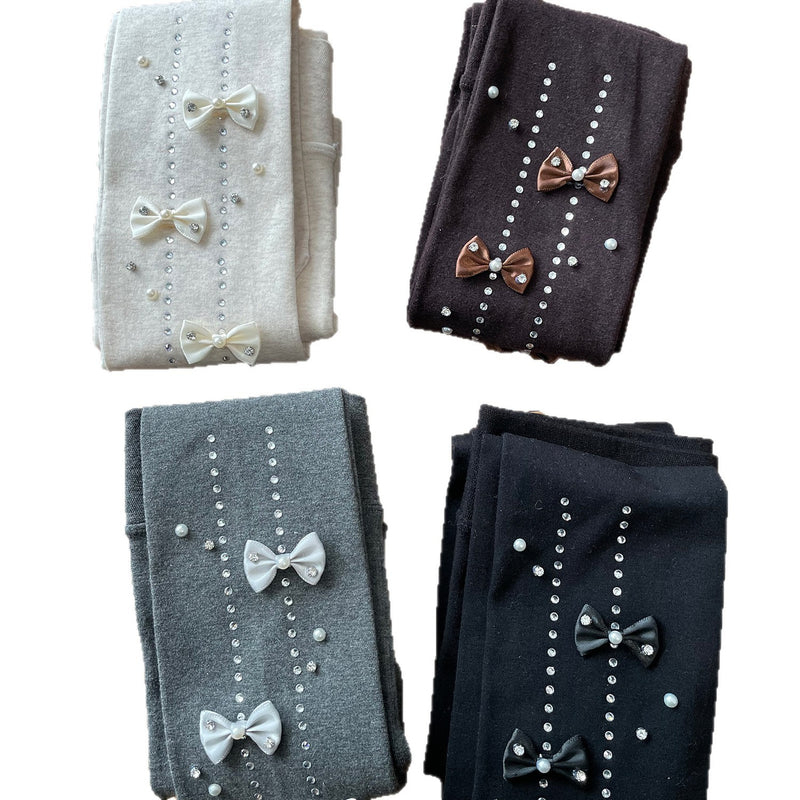 LolitaFetch Essentials Heavy Rhinestone Bow Fleece-Lined Tights - image 5