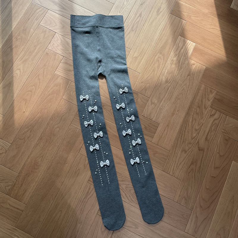LolitaFetch Essentials Heavy Rhinestone Bow Fleece-Lined Tights - image 7