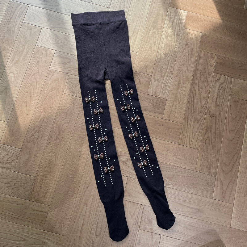 LolitaFetch Essentials Heavy Rhinestone Bow Fleece-Lined Tights - image 8