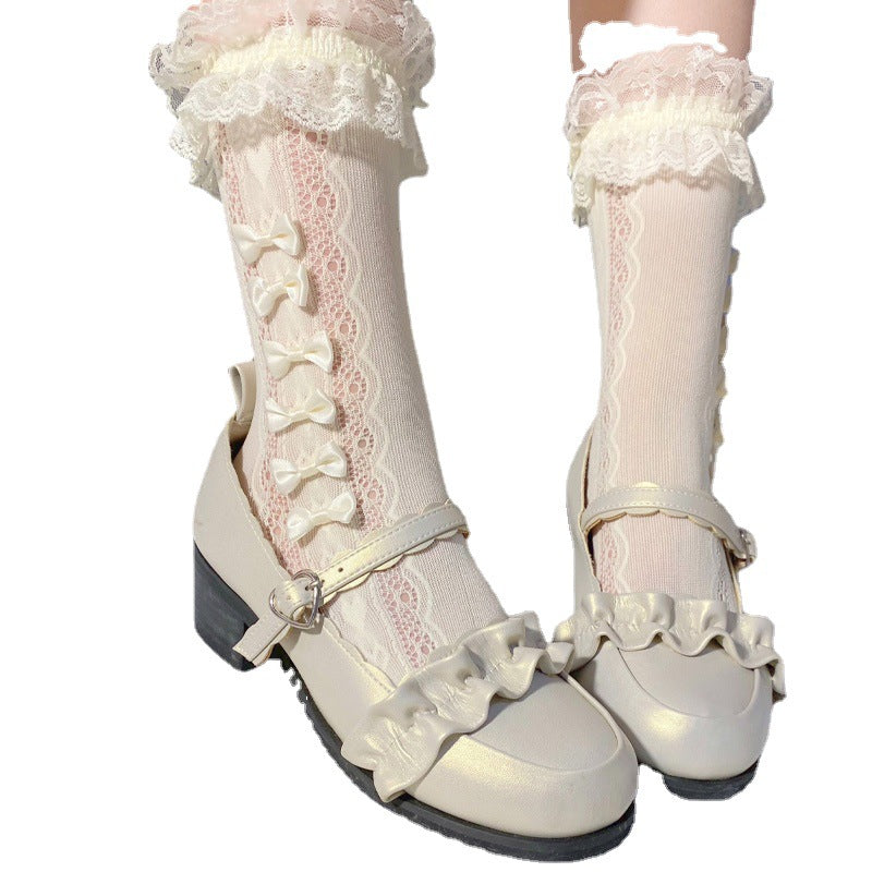 LolitaFetch Essentials Hollow-Out Mesh Bow Ruffle Slouch Calf Socks - image 5