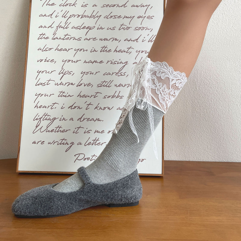 LolitaFetch Essentials Jacquard Lace-Up Hollow-Out Slouch Crew Socks - image 5