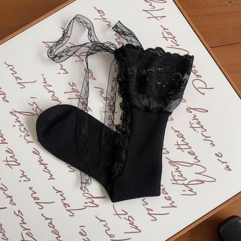 LolitaFetch Essentials Jacquard Lace-Up Hollow-Out Slouch Crew Socks - image 7