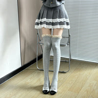 Lace Bow Over-the-Knee Socks - JK Sweet Lolita Ballet Socks - Light Gray Lace / One Size