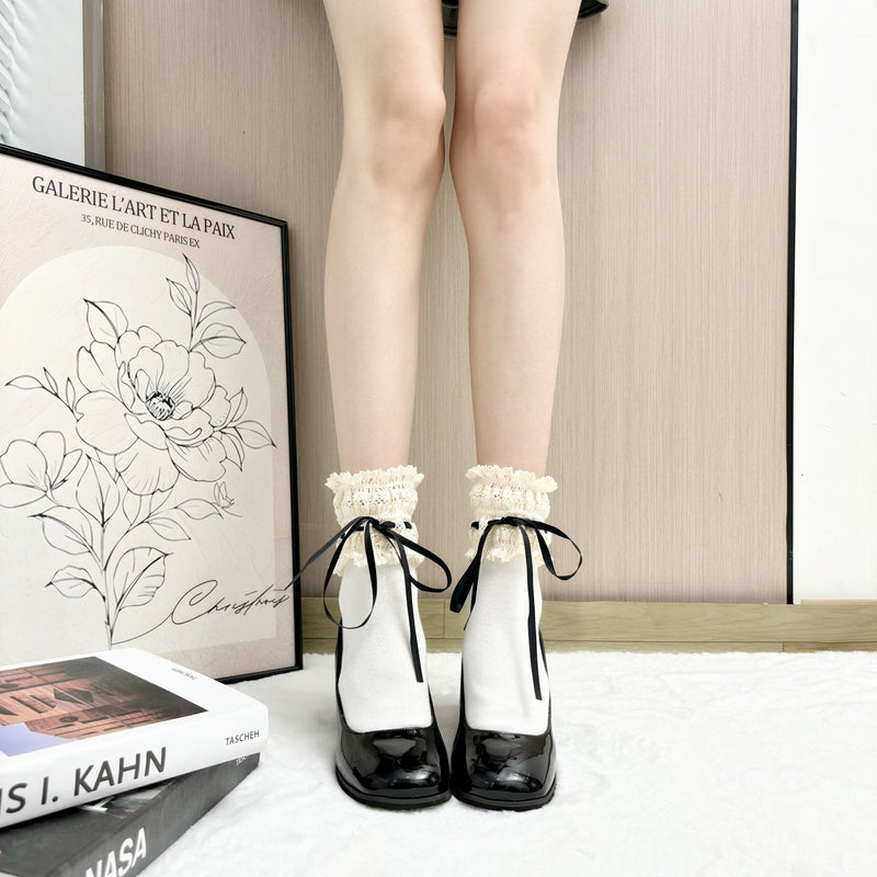 LolitaFetch Essentials Lace Bow Ribbon Trim Socks - image 7