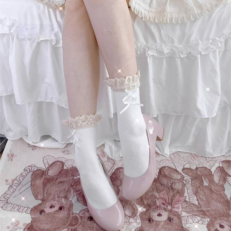 LolitaFetch Essentials Lace Bow Ruffle Calf Socks - image 3
