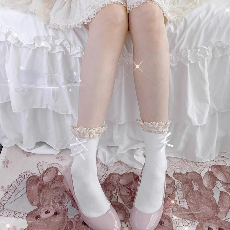 LolitaFetch Essentials Lace Bow Ruffle Calf Socks - image 4