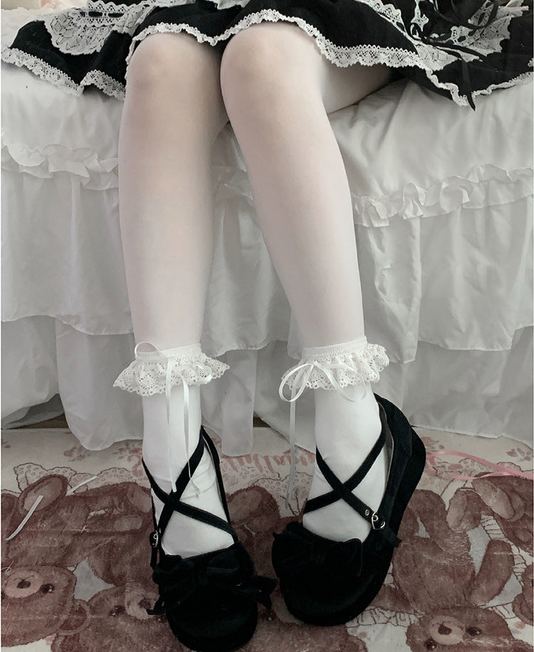 LolitaFetch Essentials Lace Bow Ruffle Calf Socks - image 12