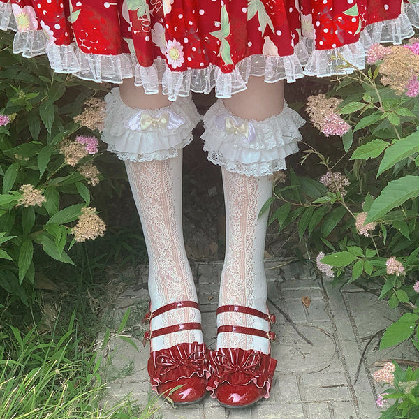 LolitaFetch Essentials Lace Hollow-Out Bow Ruffle Crew Socks - image 1