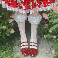 Lace Hollow-Out Bow Ruffle Crew Socks - Sweet Princess Lolita Socks - White / One Size