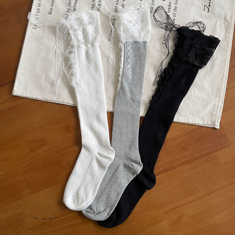 LolitaFetch Essentials Lace-Up Ribbon Jacquard Knee-High Socks - image 3