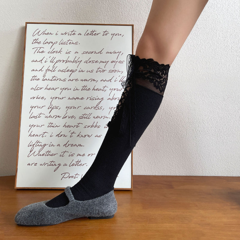 LolitaFetch Essentials Lace-Up Ribbon Jacquard Knee-High Socks - image 4