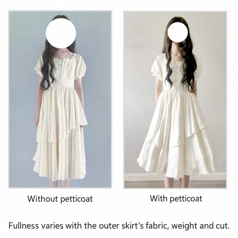 Dress silhouette without and with a hoopless petticoat
