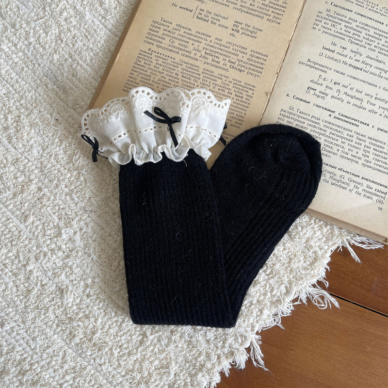 LolitaFetch Essentials Morandi Lace Ruffle Bow Faux Cashmere Crew Socks - image 7