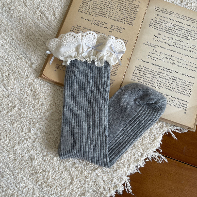 LolitaFetch Essentials Morandi Lace Ruffle Bow Faux Cashmere Crew Socks - image 8