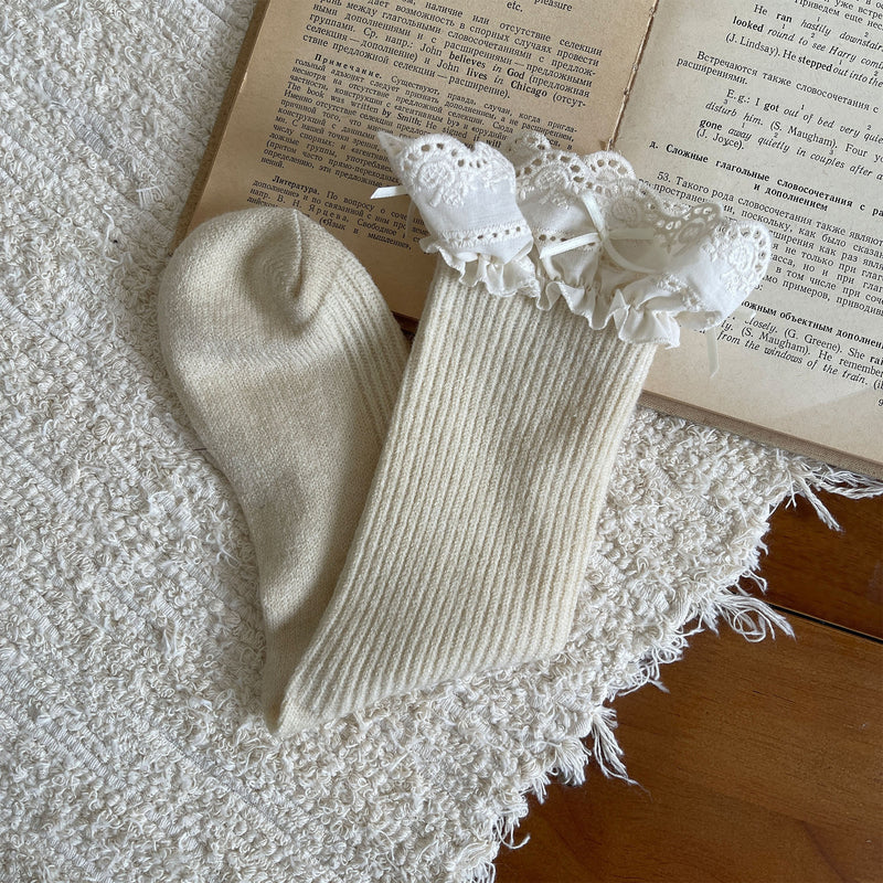 LolitaFetch Essentials Morandi Lace Ruffle Bow Faux Cashmere Crew Socks - image 9