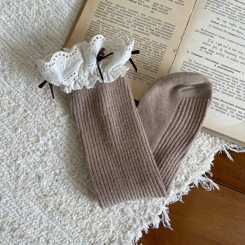 LolitaFetch Essentials Morandi Lace Ruffle Bow Faux Cashmere Crew Socks - image 10