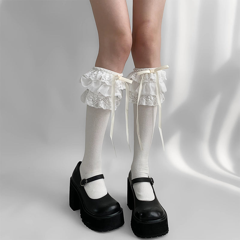 LolitaFetch Essentials Multi-Layer Lace Ruffle Calf Socks - image 3