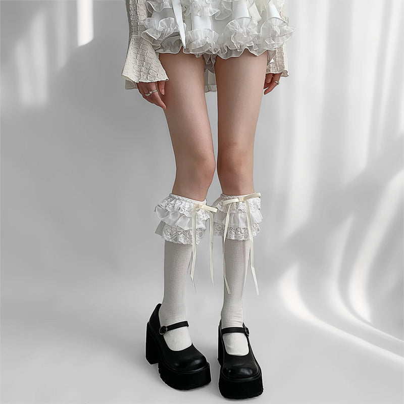 LolitaFetch Essentials Multi-Layer Lace Ruffle Calf Socks - image 4