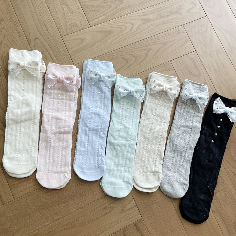 LolitaFetch Essentials Pearl Bow Lace Slouch Mid-Calf Crew Socks - image 4