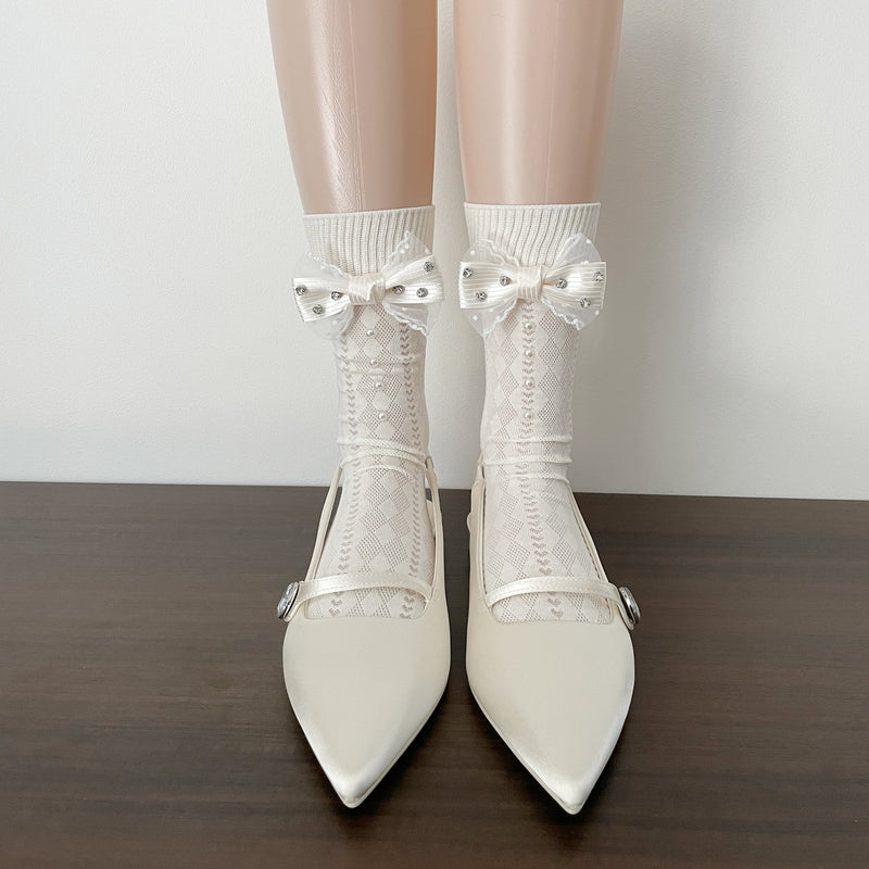 LolitaFetch Essentials Pearl Bow Lace Slouch Mid-Calf Crew Socks - image 6