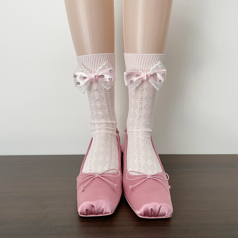 LolitaFetch Essentials Pearl Bow Lace Slouch Mid-Calf Crew Socks - image 7