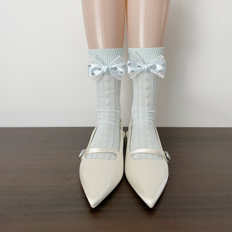 LolitaFetch Essentials Pearl Bow Lace Slouch Mid-Calf Crew Socks - image 9