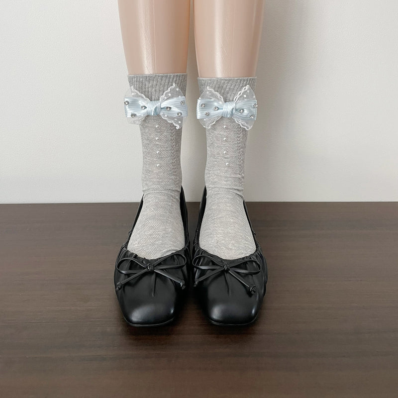 LolitaFetch Essentials Pearl Bow Lace Slouch Mid-Calf Crew Socks - image 11