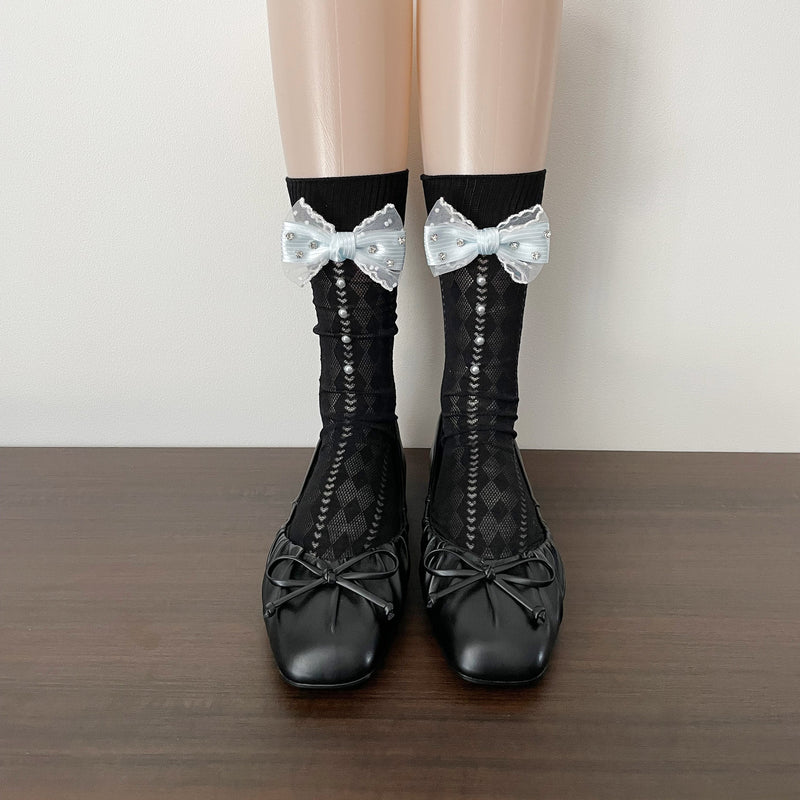 LolitaFetch Essentials Pearl Bow Lace Slouch Mid-Calf Crew Socks - image 12