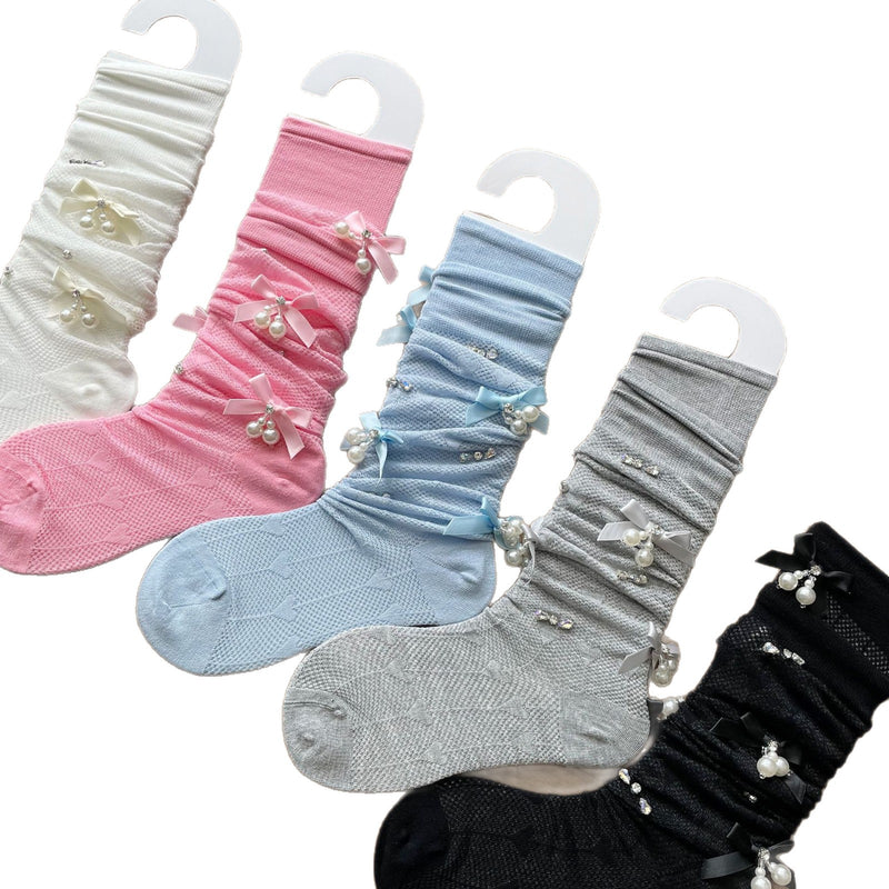 LolitaFetch Essentials Pearl Bow Rhinestone Slouch Crew Socks - image 5