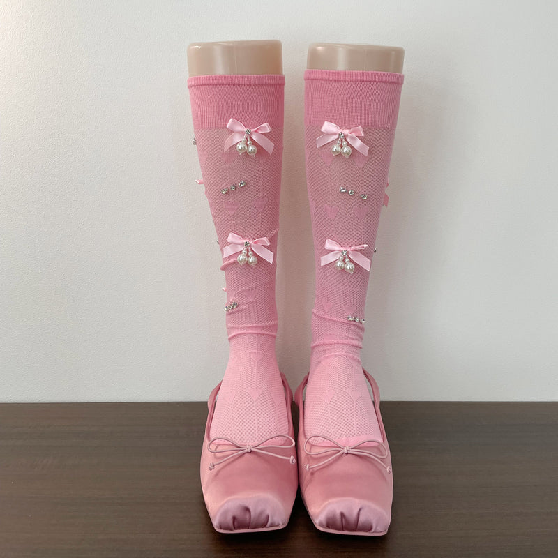 LolitaFetch Essentials Pearl Bow Rhinestone Slouch Crew Socks - image 7