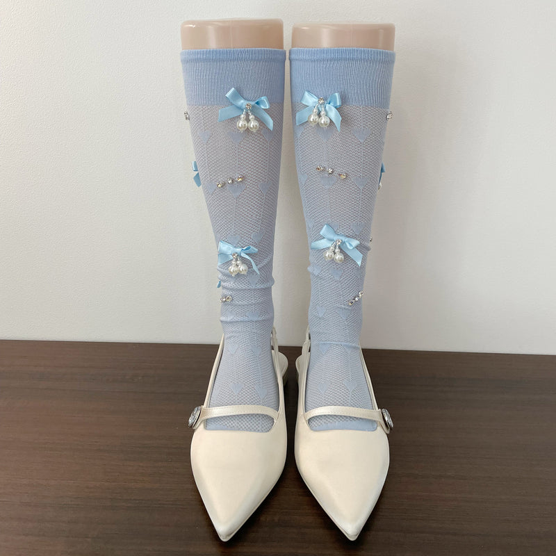 LolitaFetch Essentials Pearl Bow Rhinestone Slouch Crew Socks - image 8
