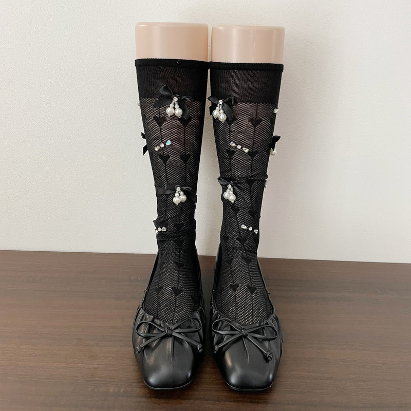 LolitaFetch Essentials Pearl Bow Rhinestone Slouch Crew Socks - image 10
