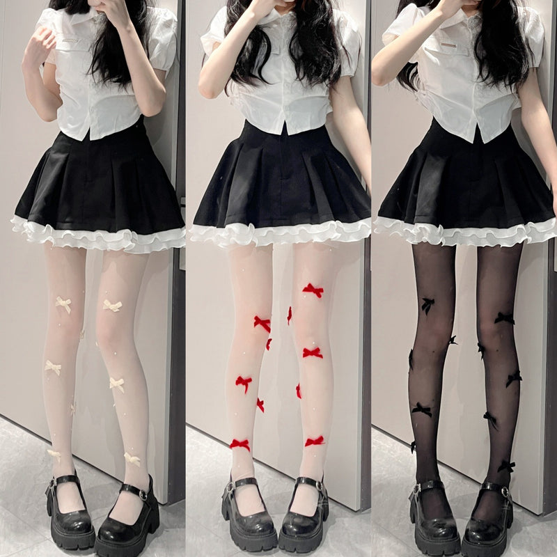 LolitaFetch Essentials Pearl Bow White Tights - image 1