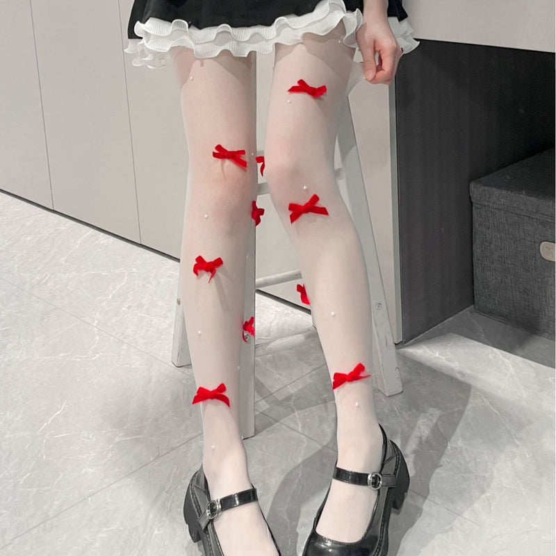 LolitaFetch Essentials Pearl Bow White Tights - image 2