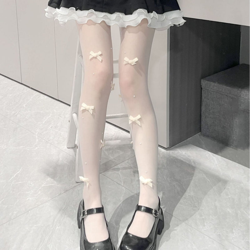 LolitaFetch Essentials Pearl Bow White Tights - image 3