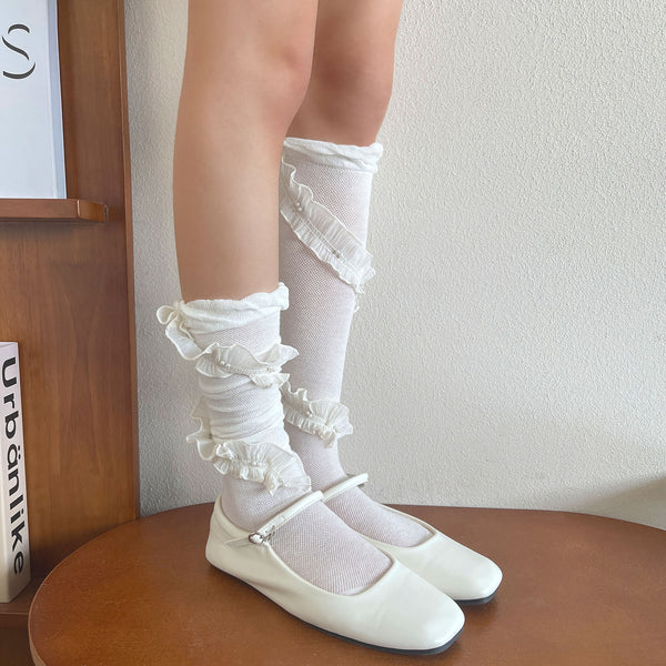 LolitaFetch Essentials Pearl Bubble Cuff Ruffle Slouch Crew Socks - image 1