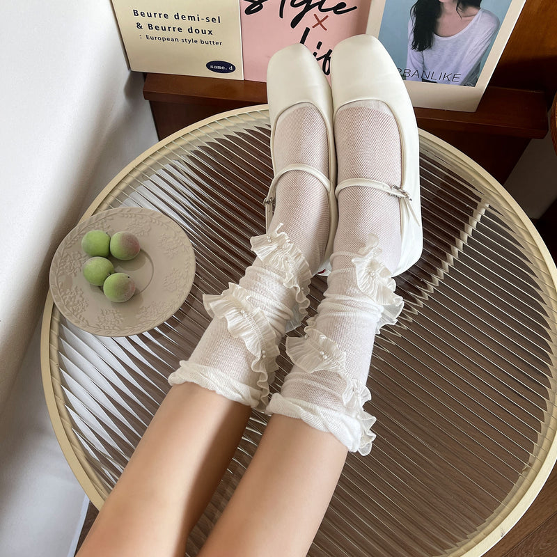 LolitaFetch Essentials Pearl Bubble Cuff Ruffle Slouch Crew Socks - image 3