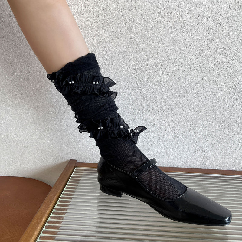 LolitaFetch Essentials Pearl Bubble Cuff Ruffle Slouch Crew Socks - image 4