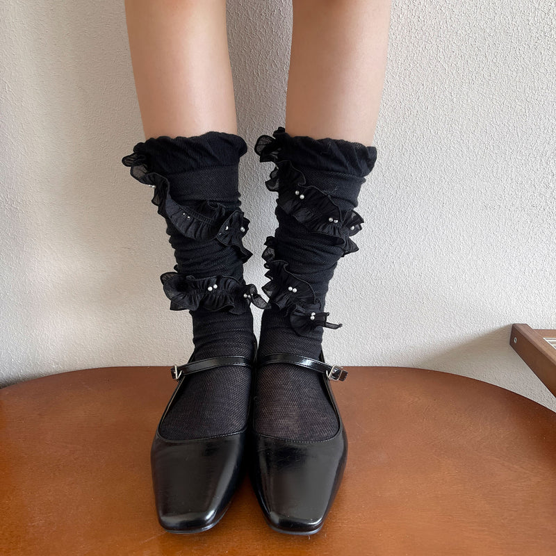 LolitaFetch Essentials Pearl Bubble Cuff Ruffle Slouch Crew Socks - image 5