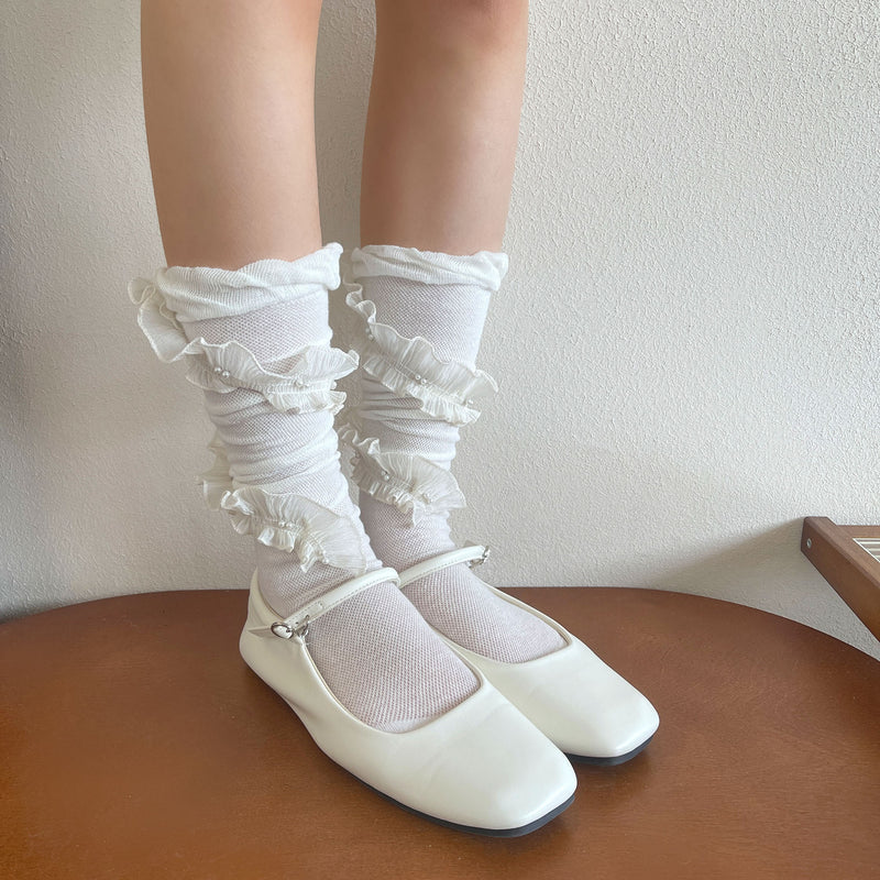 LolitaFetch Essentials Pearl Bubble Cuff Ruffle Slouch Crew Socks - image 6