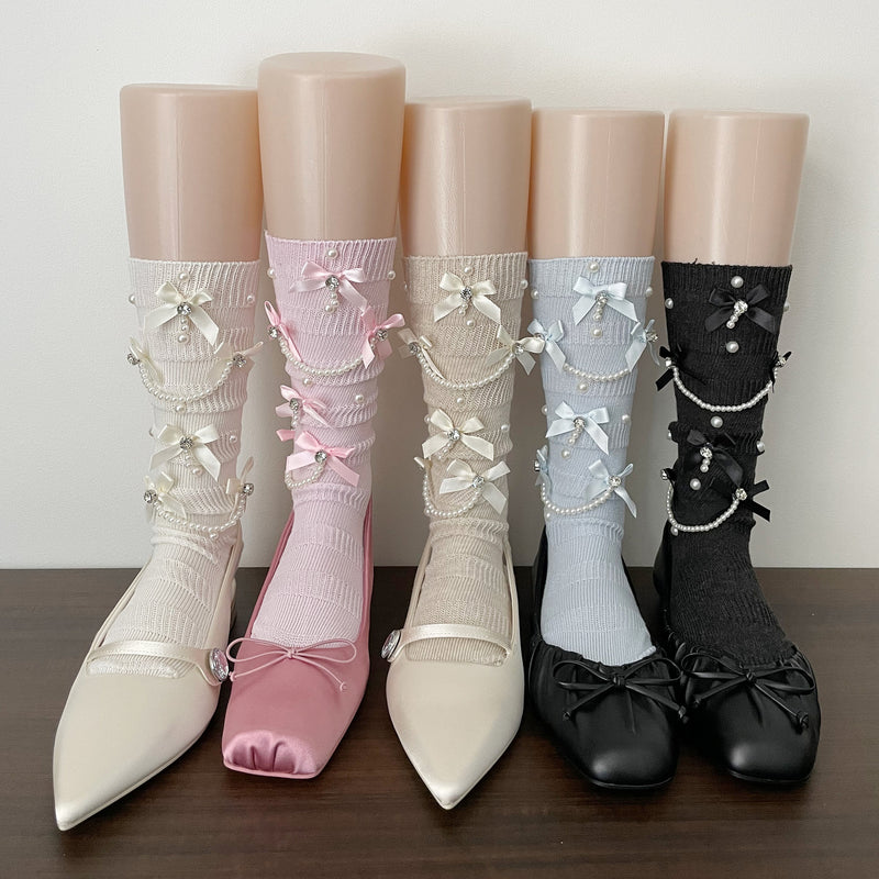 LolitaFetch Essentials Pearl Chain Bow Slouch Crew Socks - image 3