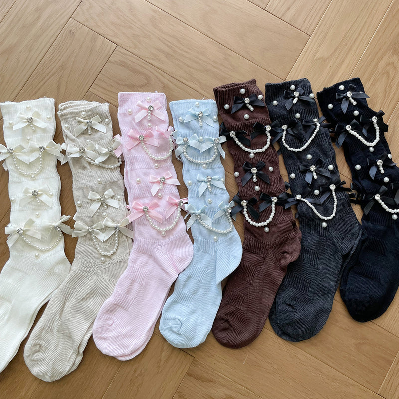 LolitaFetch Essentials Pearl Chain Bow Slouch Crew Socks - image 4