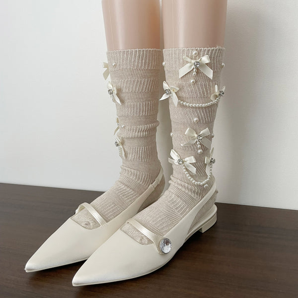 LolitaFetch Essentials Pearl Chain Bow Slouch Crew Socks - image 7