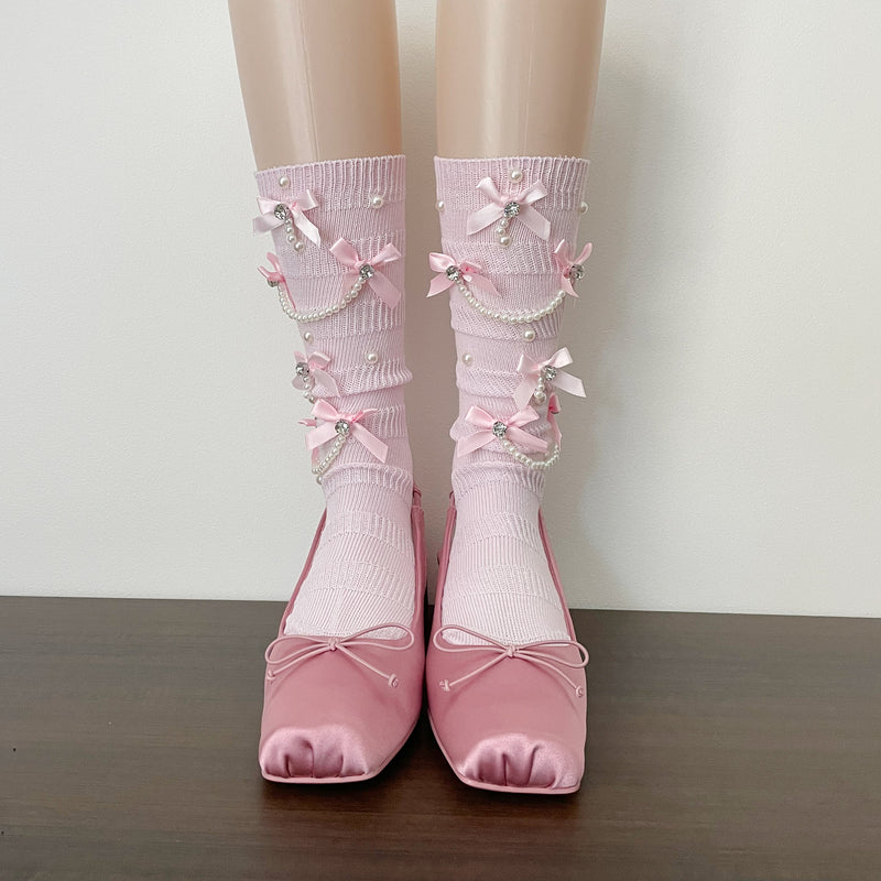 LolitaFetch Essentials Pearl Chain Bow Slouch Crew Socks - image 8