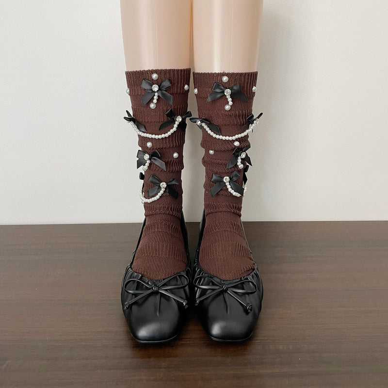 LolitaFetch Essentials Pearl Chain Bow Slouch Crew Socks - image 10