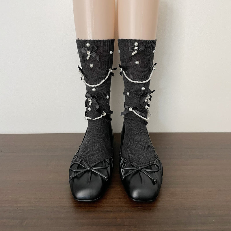 LolitaFetch Essentials Pearl Chain Bow Slouch Crew Socks - image 11