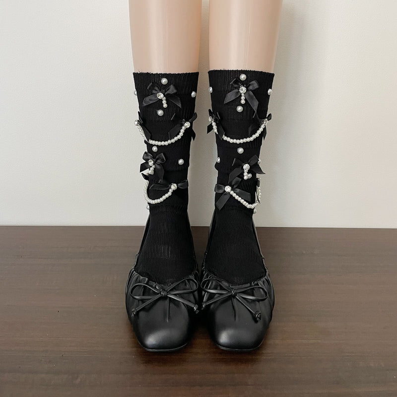 LolitaFetch Essentials Pearl Chain Bow Slouch Crew Socks - image 12